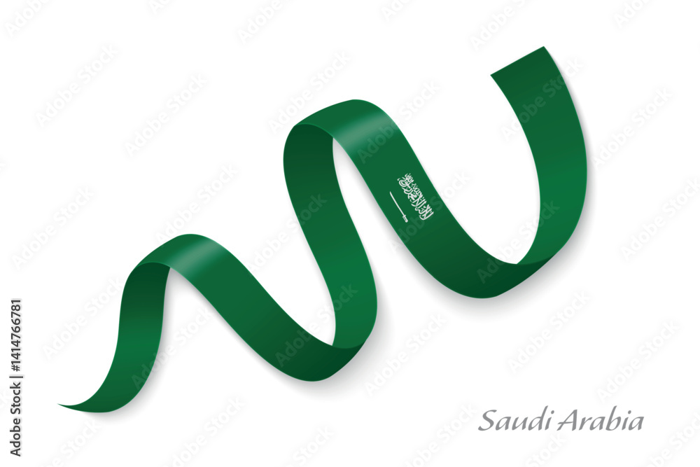 Saudi Arabia flag ribbon waving national with colors