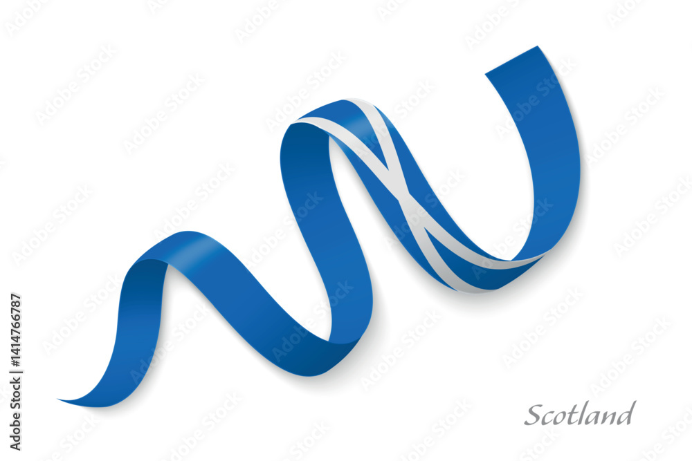 Scotland flag ribbon waving national with colors