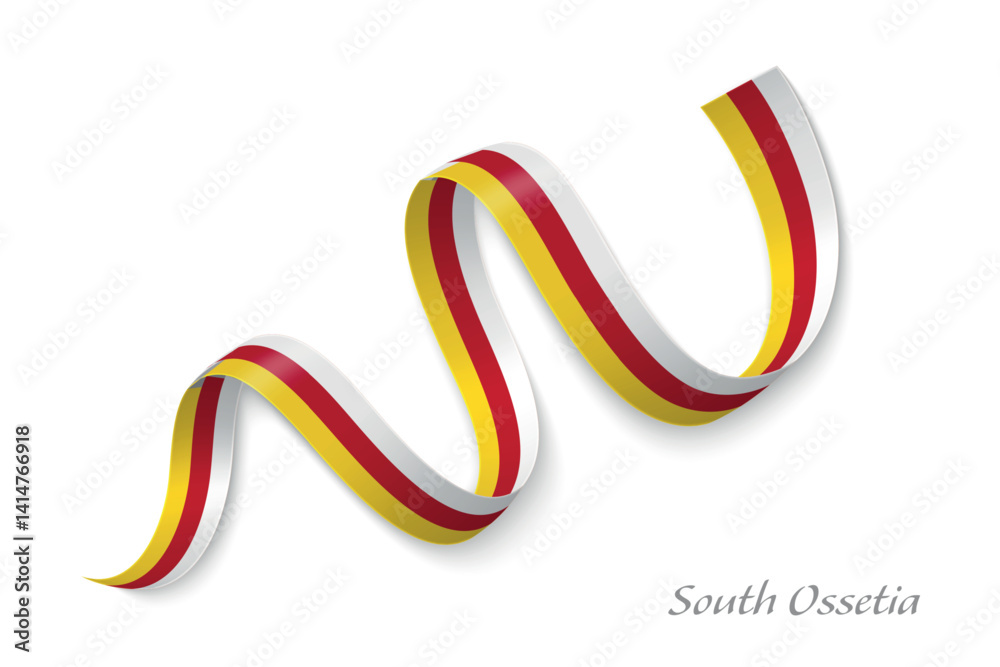 South Ossetia flag ribbon waving national with colors