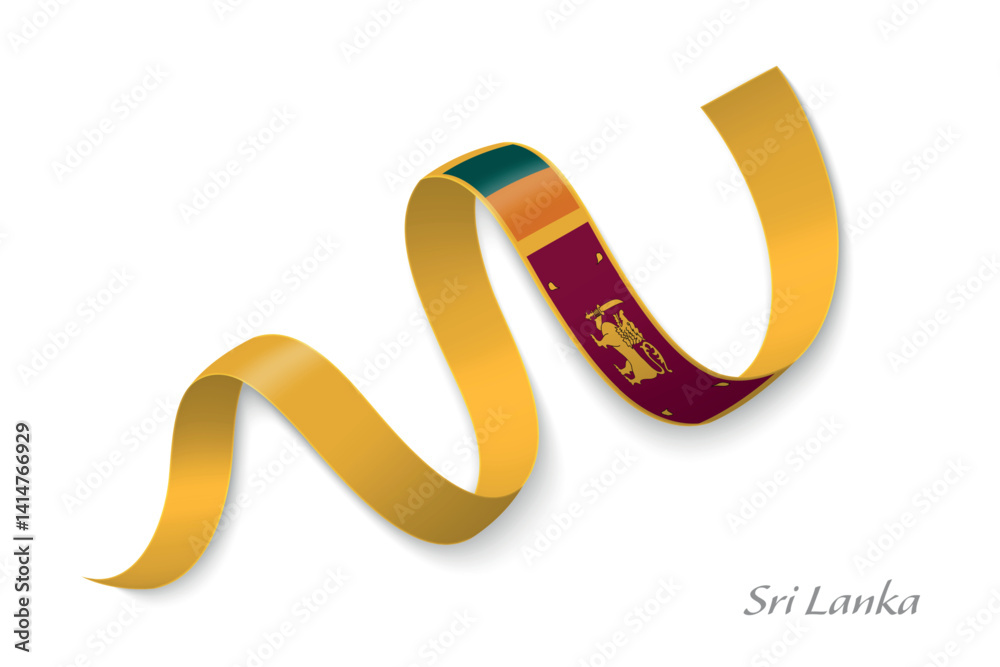 Sri Lanka flag ribbon waving national with colors