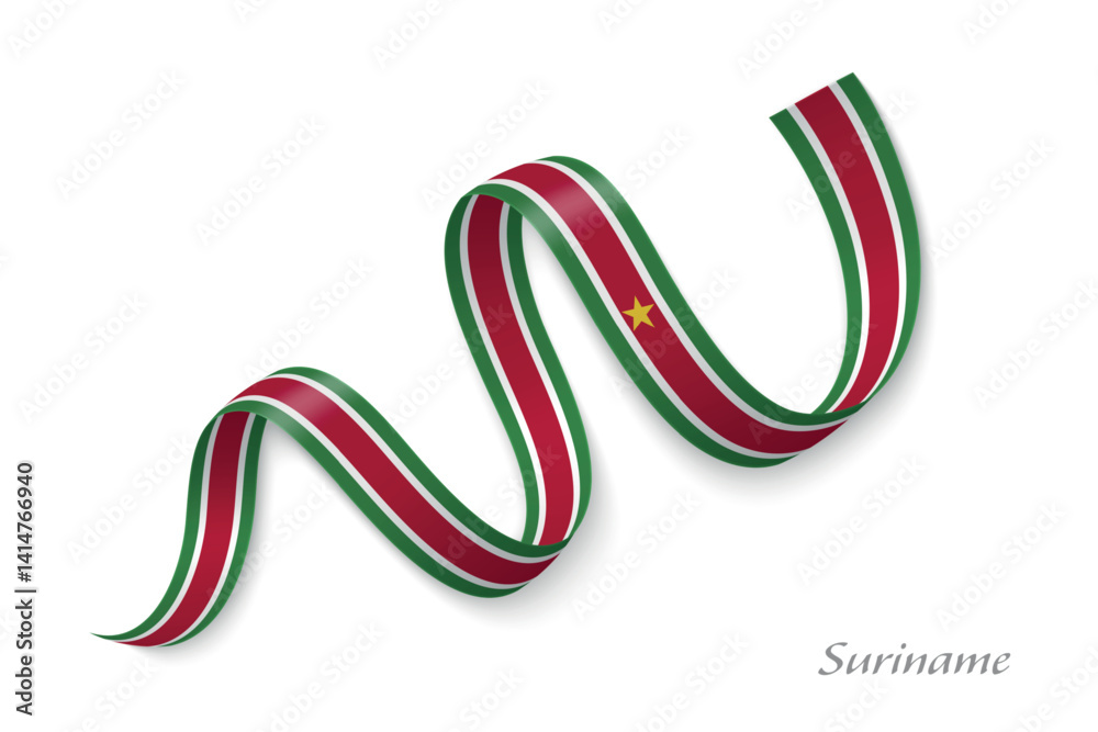 Suriname flag ribbon waving national with colors