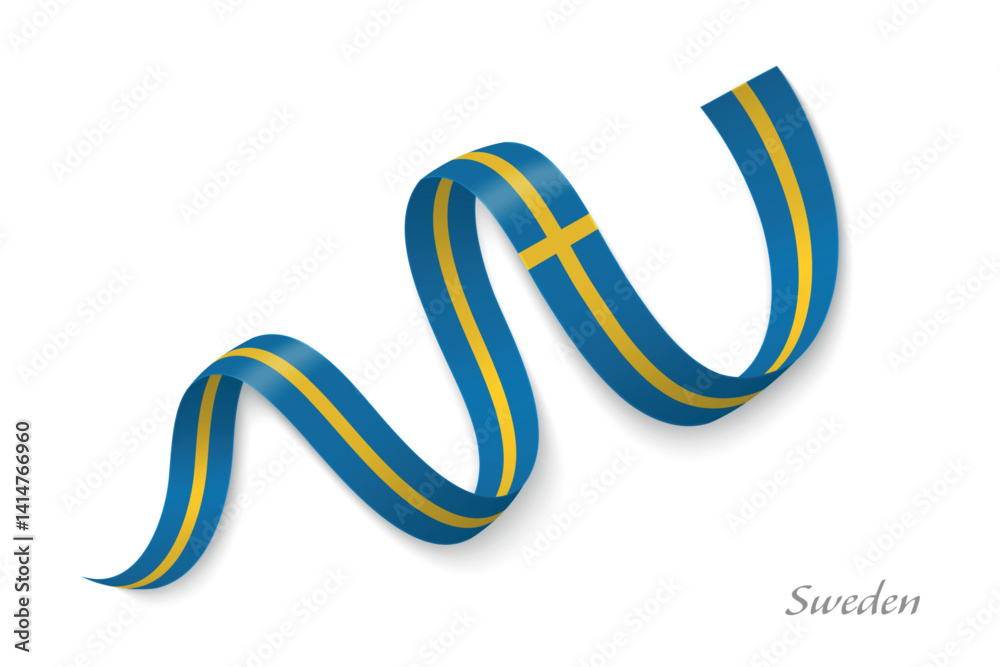 Sweden flag ribbon waving national with colors