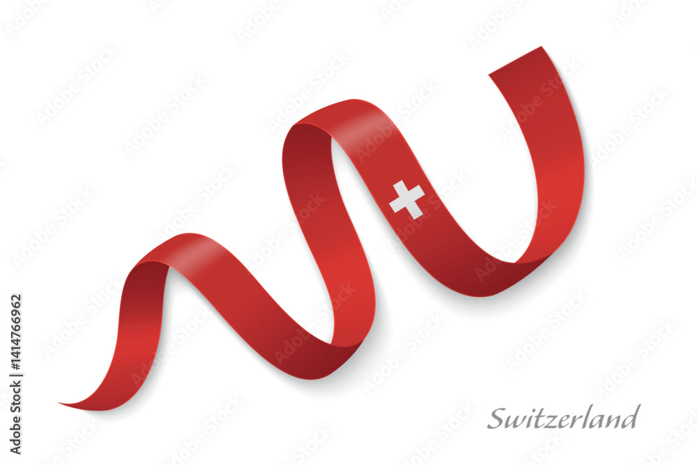 Switzerland flag ribbon waving national with colors