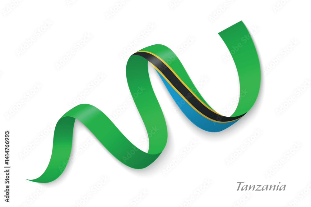 Tanzania flag ribbon waving national with colors