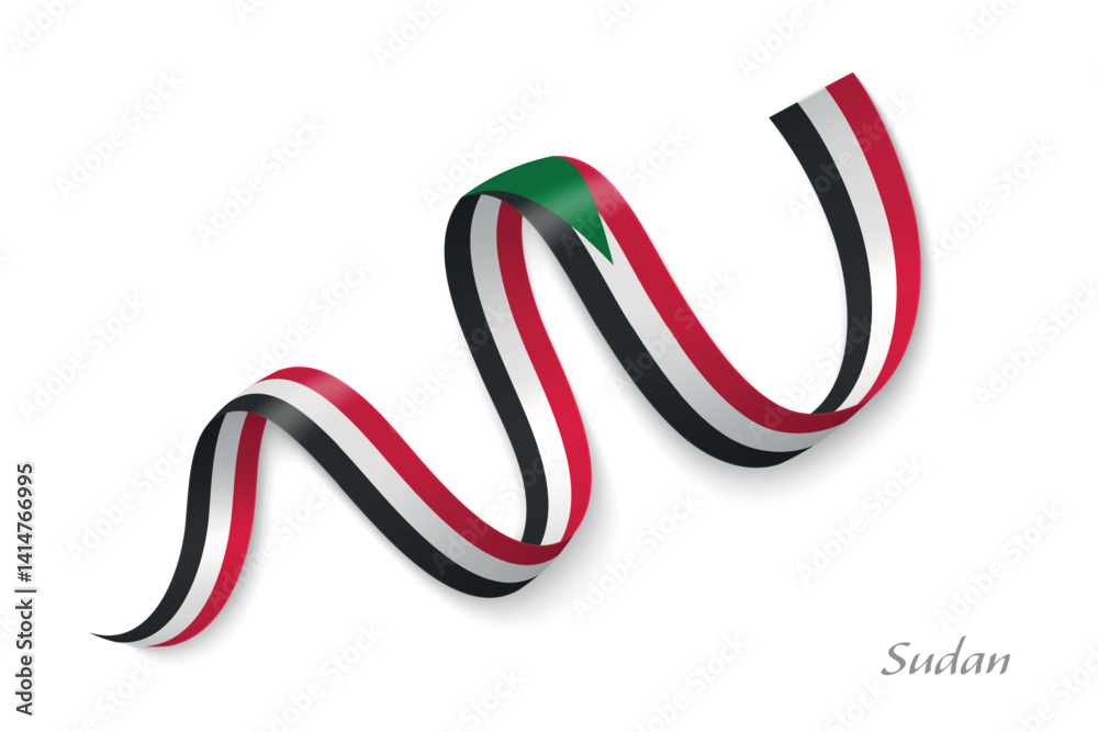 Sudan flag ribbon waving national with colors