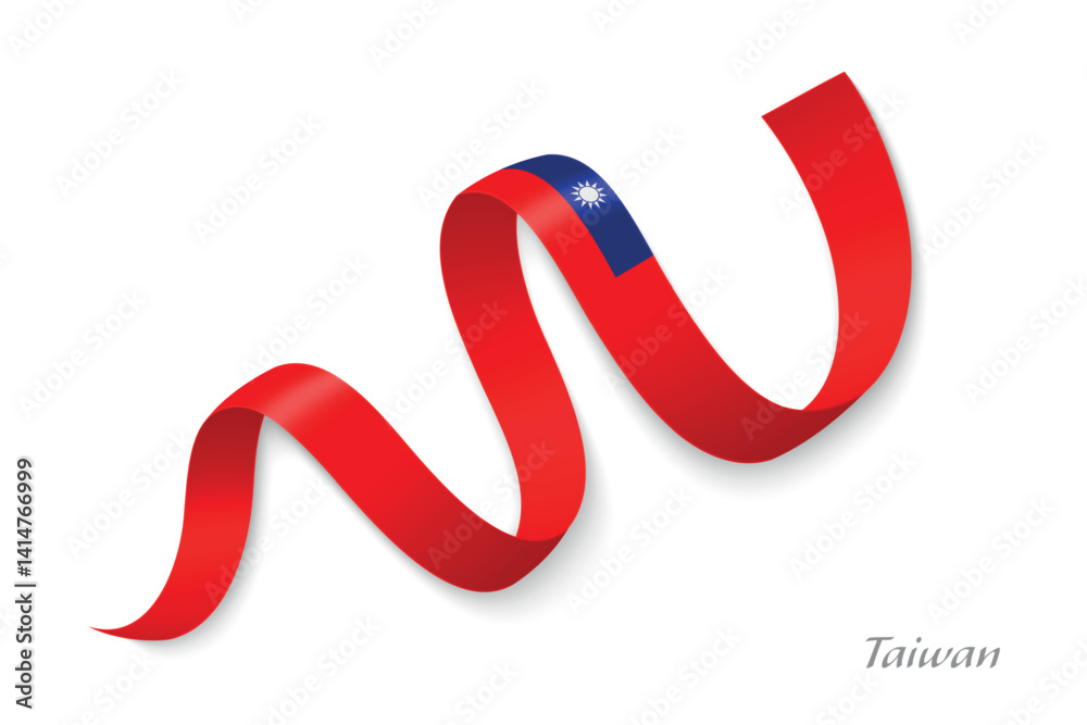 Taiwan flag ribbon waving national with colors