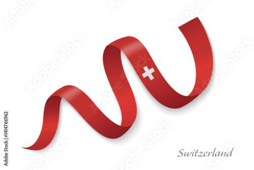 Obraz na płótnie Switzerland flag ribbon waving national with colors w salonie