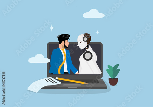 Artificial Intelligence Collaboration with Businessman. AI and Human Partnership for Digital Innovation and Productivity.