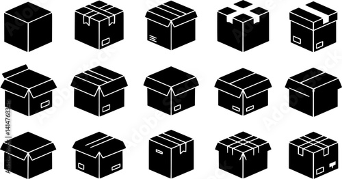 box vector icons isolated on white background. Packaging boxes icons for web, mobile apps and ui design