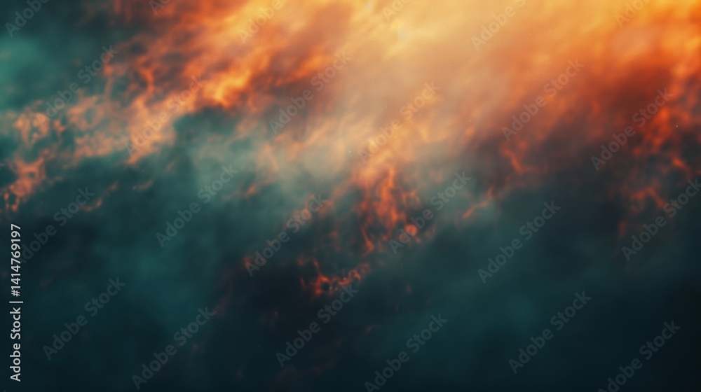 Naklejka premium Dramatic Sky Texture, Teal And Orange Clouds Background, Atmospheric Vibe