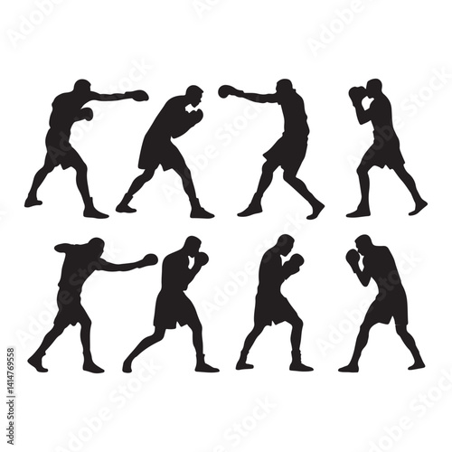 Boxer Silhouette Set - Flat Vector Illustration