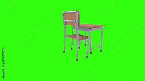 Classroom desk and chair isolated on green background