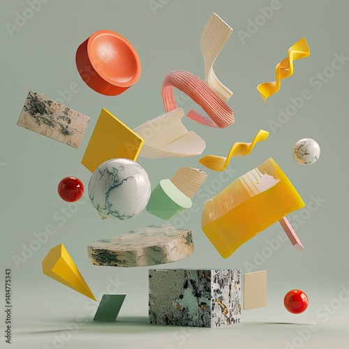 Colorful Geometric Shapes in Mid-Air