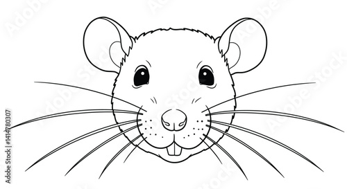 Rat Face Close Up Coloring Page Detailed Whiskers Emphasis Rodent Portrait Line Art Illustration