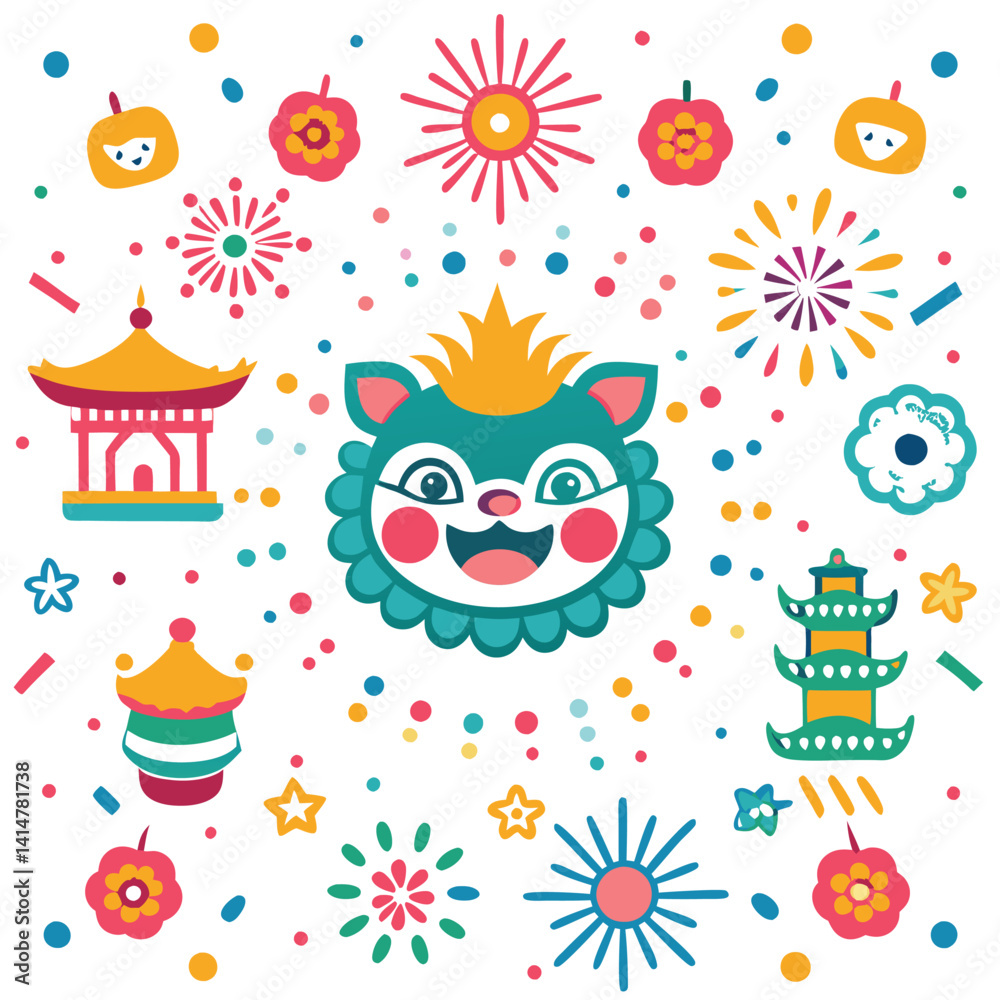 Festive Celebration with Cute Mascot Festive Celebration with Cute Mascot