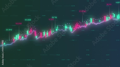 Futuristic raise Candle stick chart digital transformation abstract business background. Big data and business growth currency stock and investment economy 