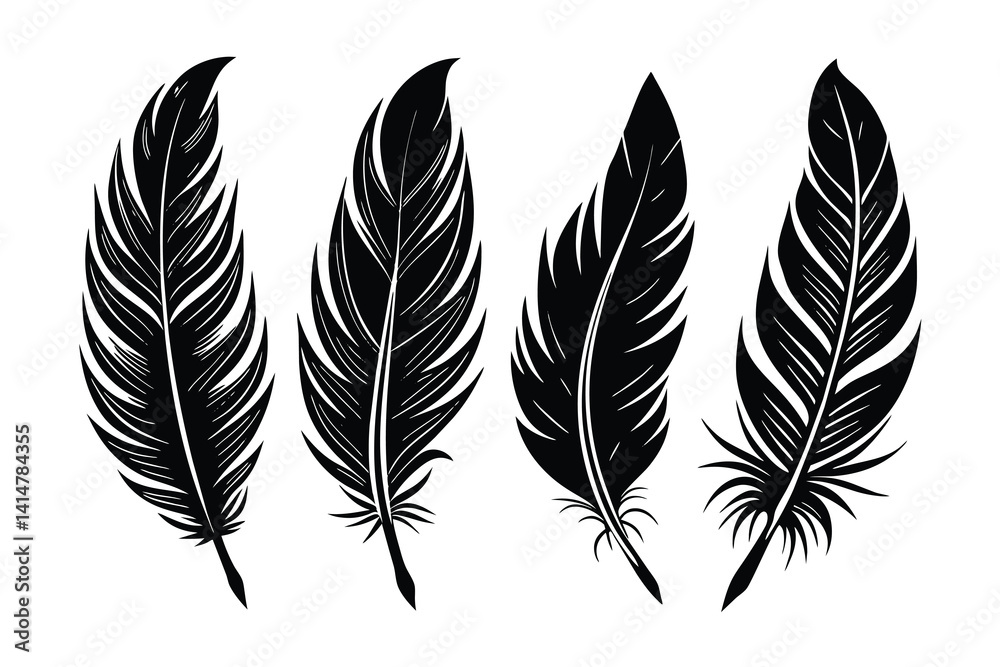 Feathery plumes a vintage set illustration