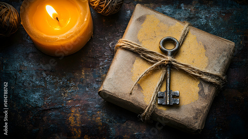 Obraz na płótnie Vintage Gift Box With Key And Candle w salonie