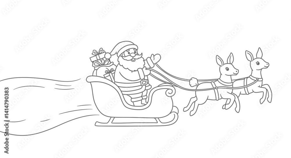 Santa Claus Riding Sleigh Coloring Sheet Simplified Outline Christmas Transport Holiday Magic Winter Printable Santa Claus Riding Sleigh Coloring Sheet Simplified Outline Christmas Transport Holiday Magic Winter Printable