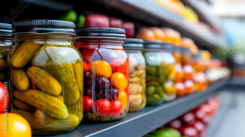 Assorted mason jars stand in neat rows, packed with vibrant contents. Storage containers, canning jars and pantry jars capture functional and aesthetic side of food preservation.