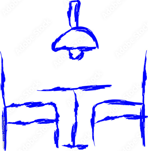 dining room icon in doodle style. blue line doodle icon