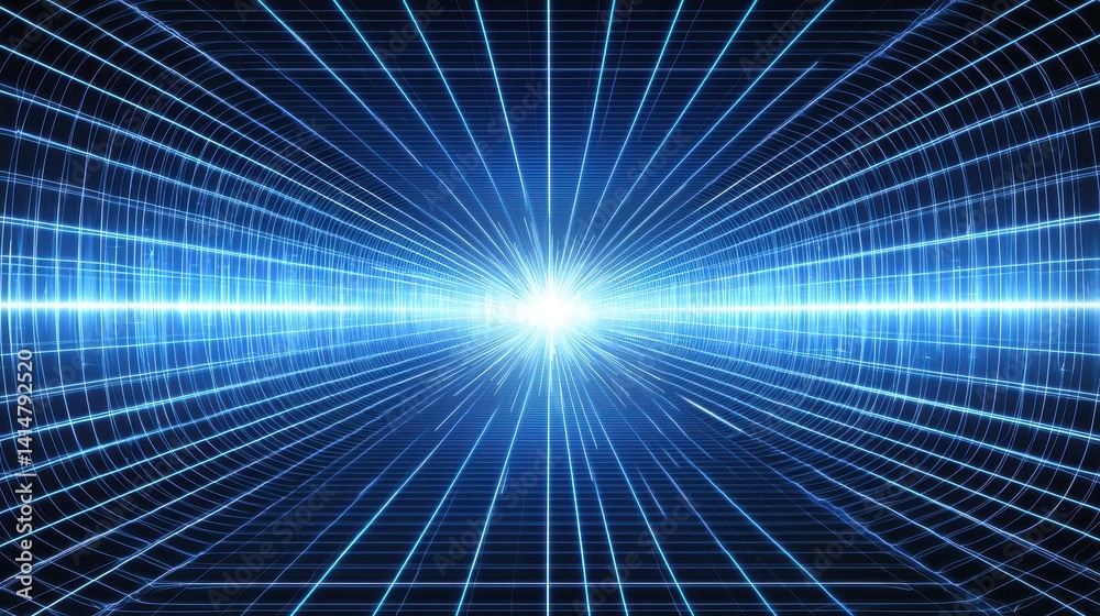 Abstract Digital Quantum Grid Background with Blue Striking Lines Abstract Digital Quantum Grid Background with Blue Striking Lines