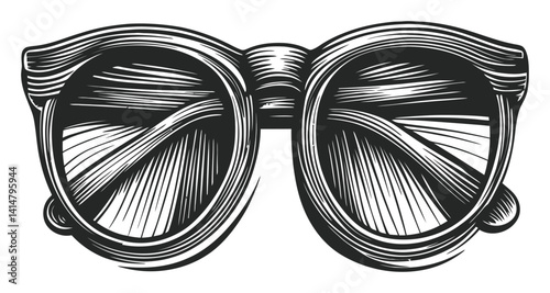Vintage Woodcut Illustration of Retro Sunglasses Design Artwork