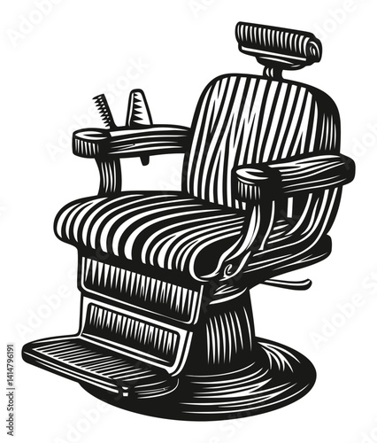Vintage Woodcut Illustration of a Classic Barber Chair Design