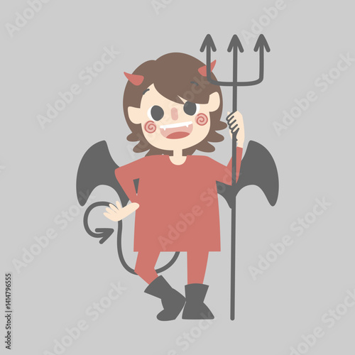 happy halloween holiday festival with boy wearing devil costume, flat vector illustration cartoon character design