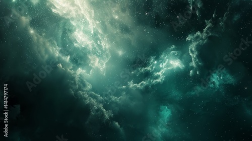 Wallpaper Mural Nebula Cloudscape: Cosmic Dreamscape Of Stars And Teal Galactic Clouds, Abstract Space Background Torontodigital.ca