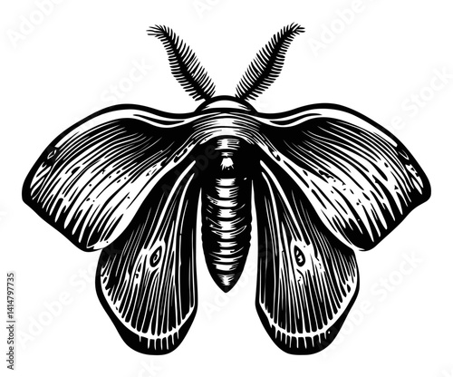 Intricate Woodcut Style Illustration of a Beautiful Moth Design