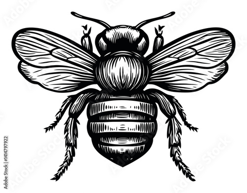 Detailed Woodcut Illustration of an Artistic Bee Design