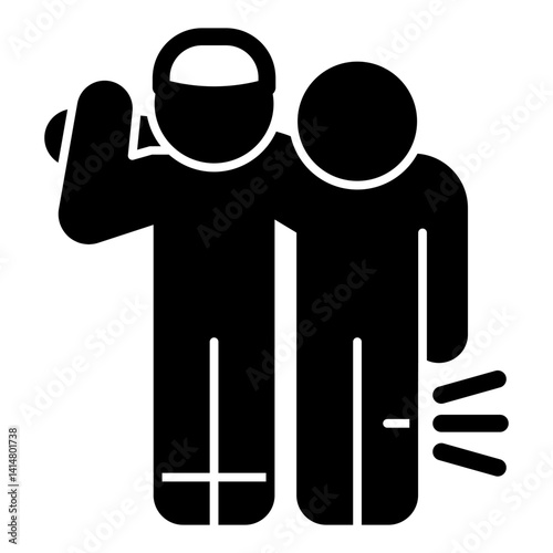 Rescuer man with person and leg injury solid icon, human rescue concept. Vector graphics. Human with leg injury help sign on white background, glyph style mobile or design.