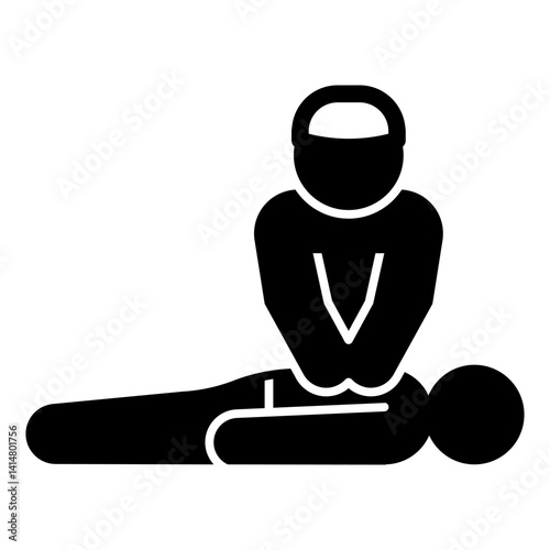 Rescuer performs heart massage solid icon, human rescue concept. Vector graphics. Savior man help person sign on white background, glyph style mobile or design.