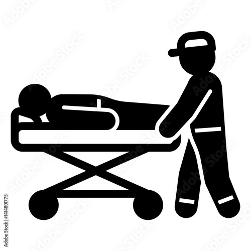 Rescuer with person on stretcher solid icon, human rescue concept. Vector graphics. Paramedic man emergency help sign on white background, glyph style mobile or design.