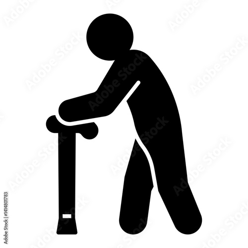 Old man with walking cane solid icon, human rescue concept. Vector graphics. Human and hand crutch sign on white background, glyph style mobile or design.
