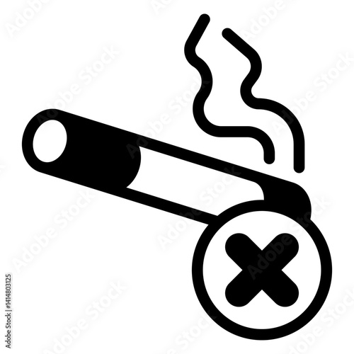 Smoking cigarette ban solid icon, prohibited items concept. Vector graphics. Cigarette smoking, smoke forbidden sign on white background, glyph style mobile or design.