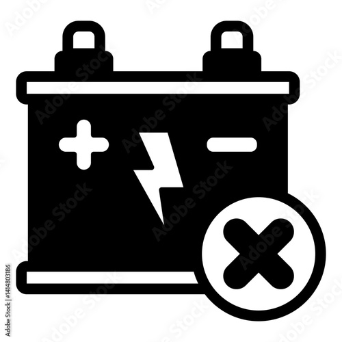 Accumulator ban solid icon, prohibited items concept. Vector graphics. Battery container and lightning, energy forbidden sign on white background, glyph style mobile or design.