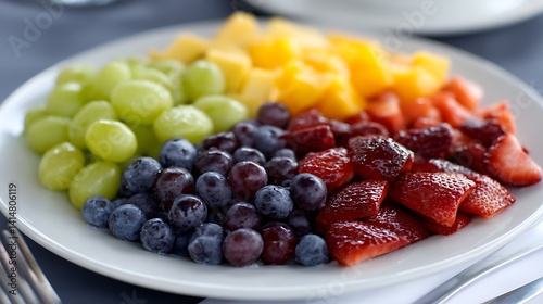 Colorful Arrangement of Fresh Fruits on a White Plate Healthy Delightful Food Still Life Composition