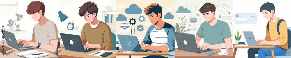 vector of a young man using a laptop vector of a young man using a laptop