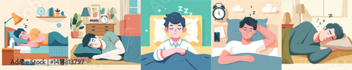 vector of a young man sleeping