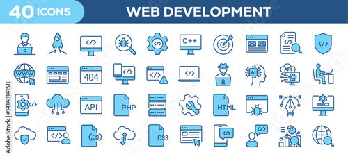 Web development icons set. Web colors line icons collection related coding, programmer, app, website, api. Editable stroke. Perfect pixel vector illustration isolated on white background.