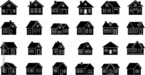 Houses exterior black glyph vector icons set