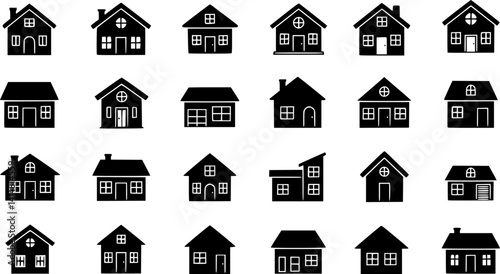 Houses exterior black glyph vector icons set
