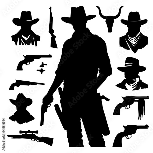 set of a cowboy silhouette , cowboy silhouette