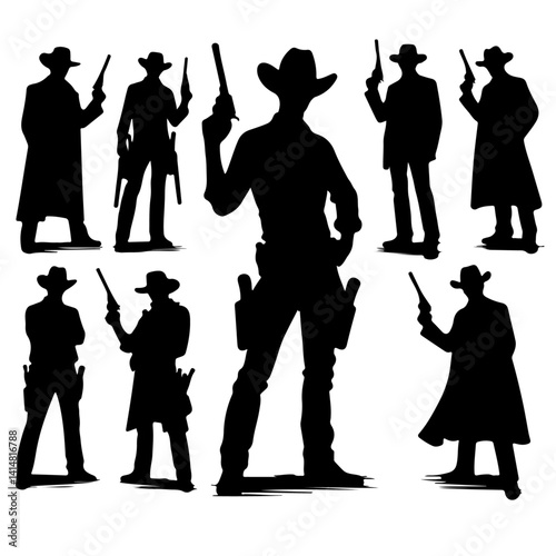 set of a cowboy silhouette , cowboy silhouette
