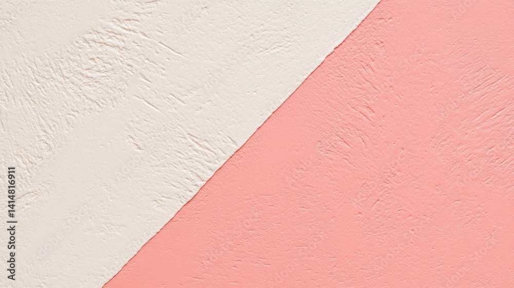 Fototapeta premium A diagonal split of light pink and cream textured surfaces.