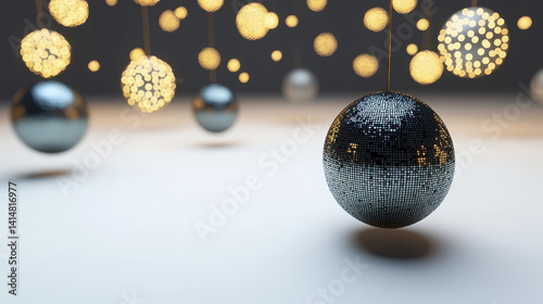 Shimmering disco balls and glowing lights create festive atmosphere