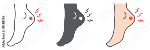 Heel pain icon collection, painful and illness, foot ache vector icon set, vector graphics, editable stroke outline sign, eps 10