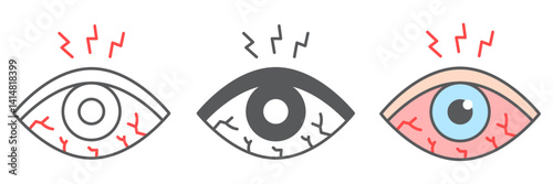 Eye sore icon collection, disease and allergy, eye redness vector icon set, vector graphics, editable stroke outline sign, eps 10